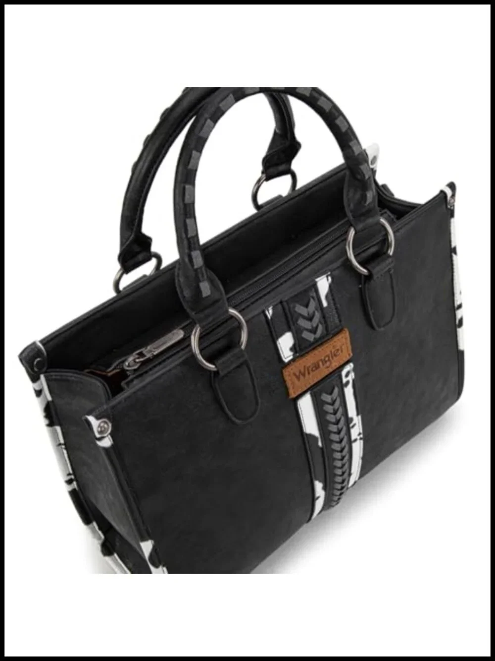 Vegan Leather Cow Print Western Tote Bag with Top Handle, Satchel Purse for